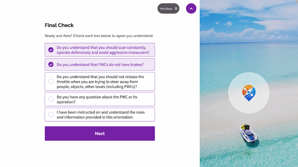 Digital waiver safety checklist